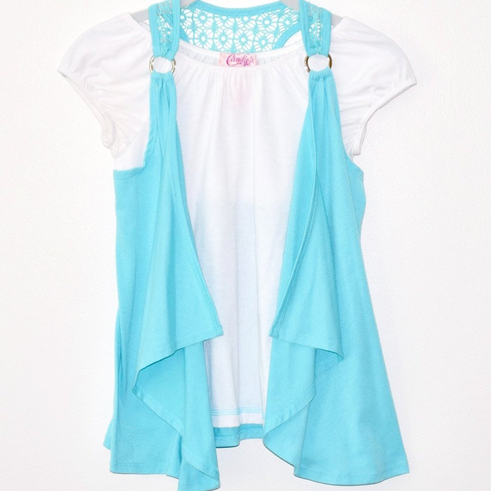 Candie's Crochet Short Sleeve Top in Turquoise - Medium